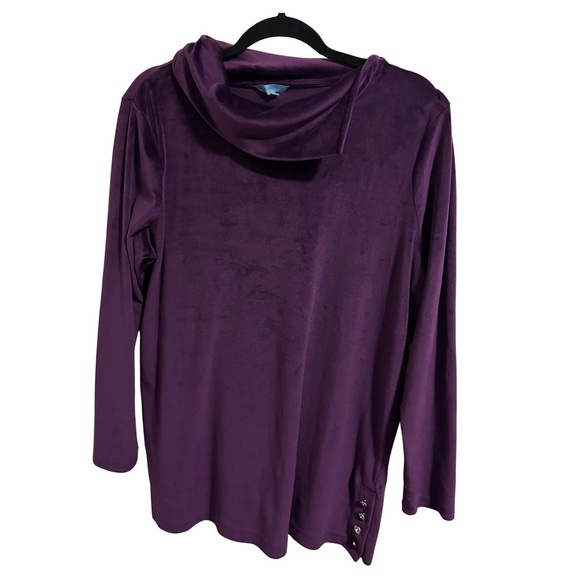 PENNANS Plum Velour Cowl Neck Top Sz L Rhinestone Sophisticated Quiet Luxury - Picture 12 of 15